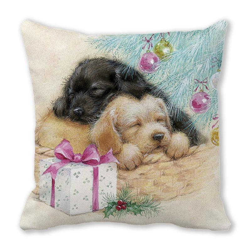 Weihnachtsdekoration Kissenbezug Bauernhaus Sofa Wurfkissenbezug Niedlicher Haustier Katze Hund Kissenbezug Floral Kissenbezug