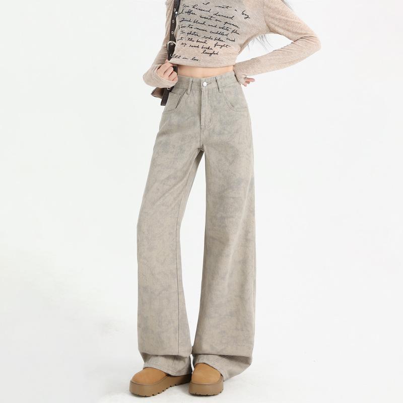 2026 Spring Retro Embroidered Cartoon High-Waist Wide-Leg Women s Slimming Jeans XS