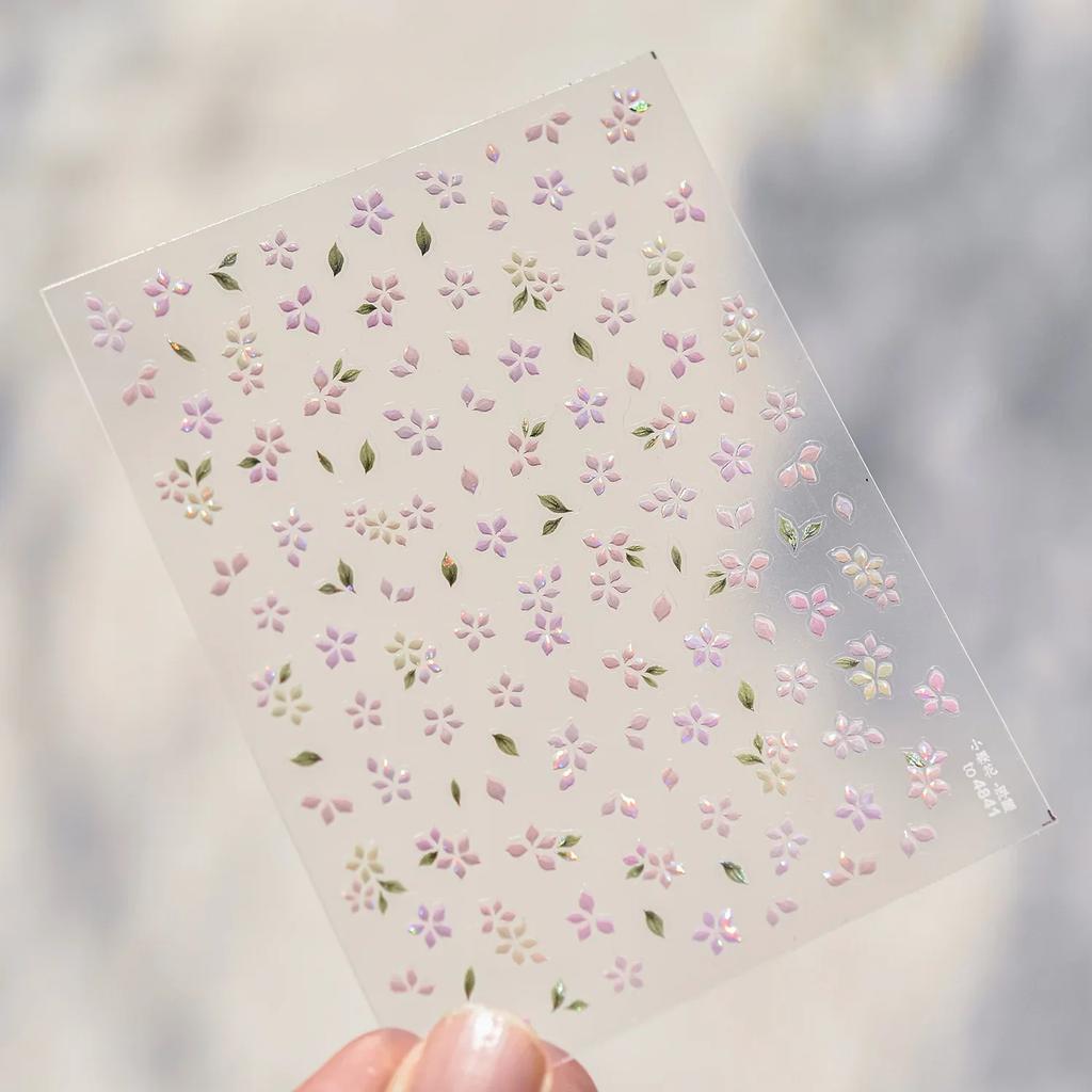 Crystal White Flower Leaves Petal Wet garden Spring Charming Elegant 5D Nail Art Stickers Rhinestone Adhesive Manicure Decals