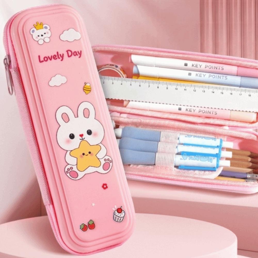 Multi-Layer Pencil Case Cartoon Print Stationery Box Kawaii Pen Bag  Students