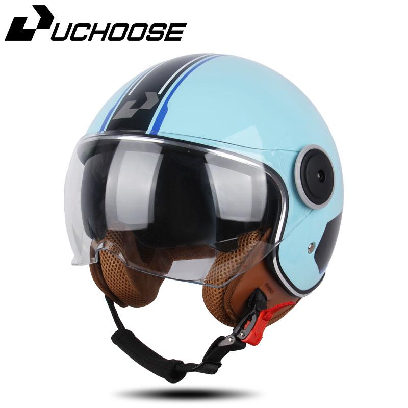 UCHOOSE 3/4 Open Face Motorcycle Helmets With For Men Women Vintage Moto Bike Cascos Scooter Protective Helmets
