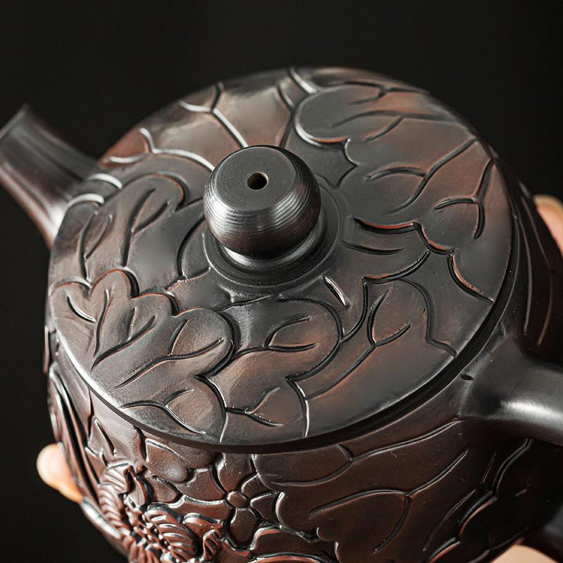 Jianshui Purple Pottery LotusTeapot Hand Painted Antique Relief Teapot Household Teapot Kungfu Tea Set Kettle
