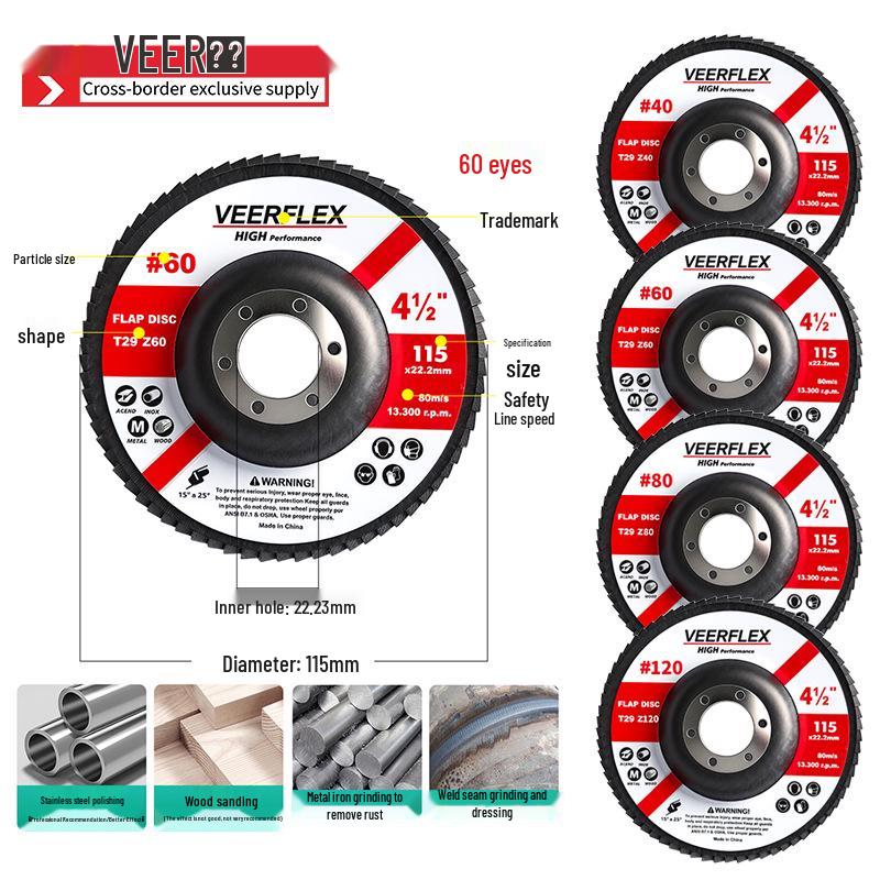 

4.5-inch Cross-Border Flower-Shaped Flap Disc, 115 Mesh, Stainless Steel Polishing & Grinding Wheel 120 Grit Calcined Blue Sand