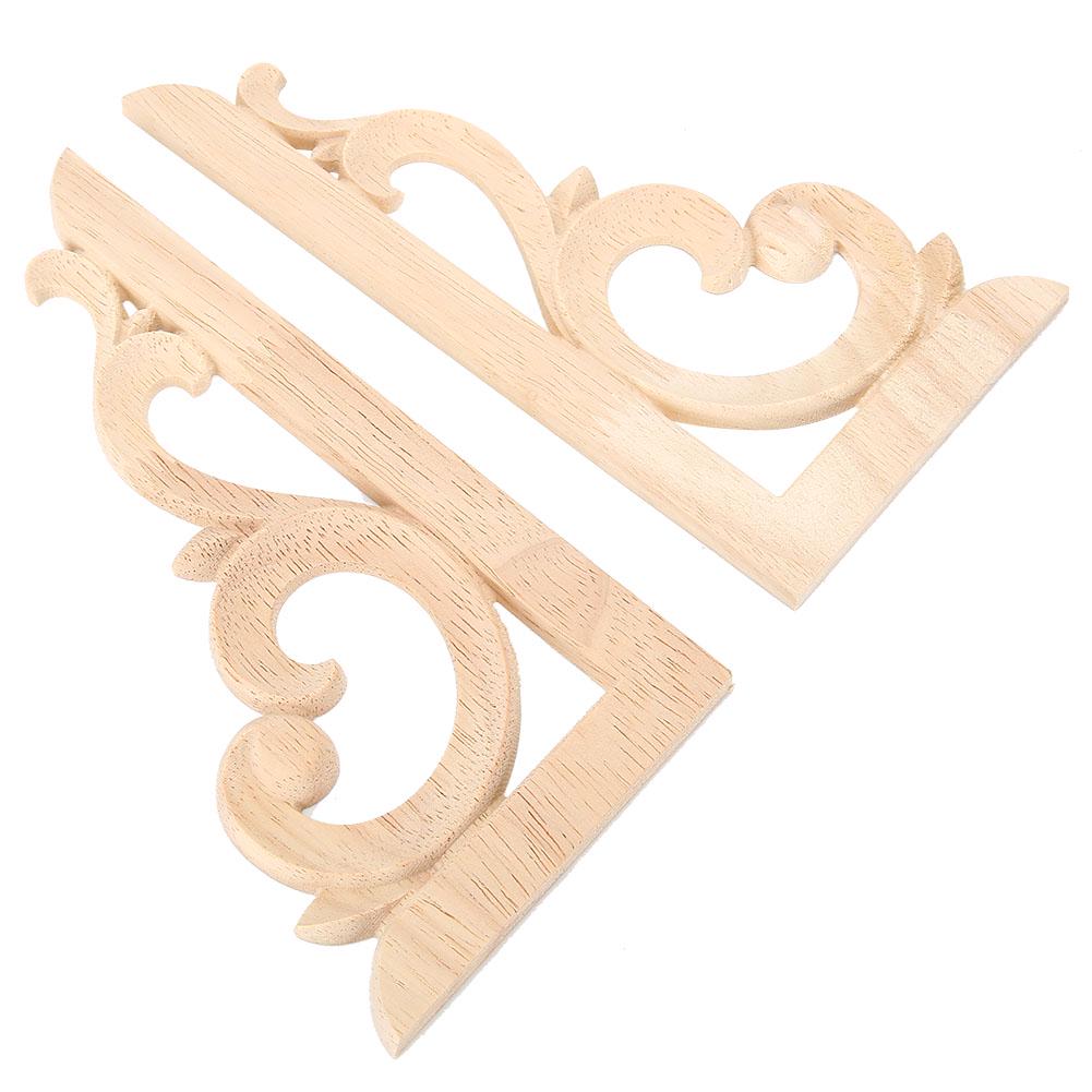 

2 шт. Деревянная резная угловая аппликация Неокрашенная наклейка для домашней мебели Деревянная резьба Декоративная