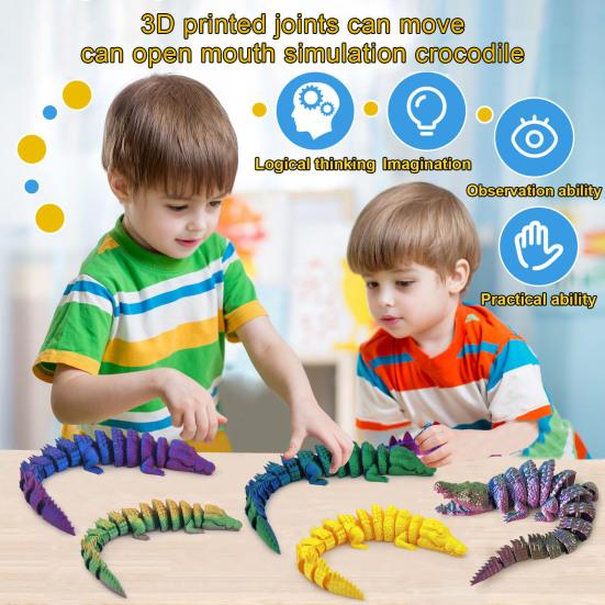 3D Printed Crocodile Toy Articulated Crocodile Ornament Crocodile Action Figure Fidget Toy Gift for Adults Home Office Desk Decor
