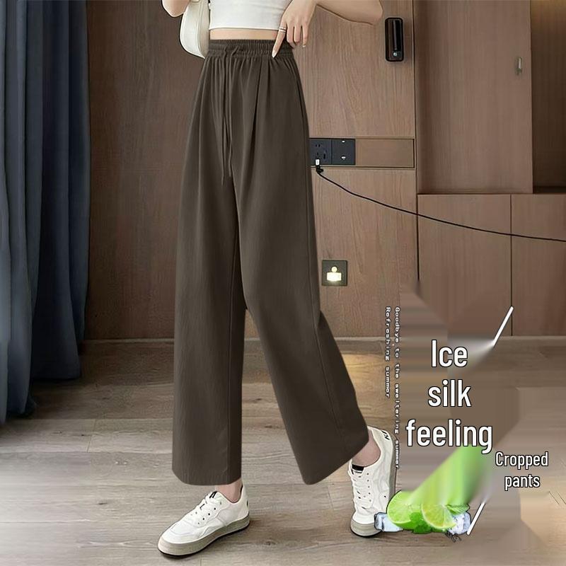 

Plus Size Ice Silk Loose Drawstring Casual Cropped Wide-Leg Pants for Spring & Summer L (100-120 jin)