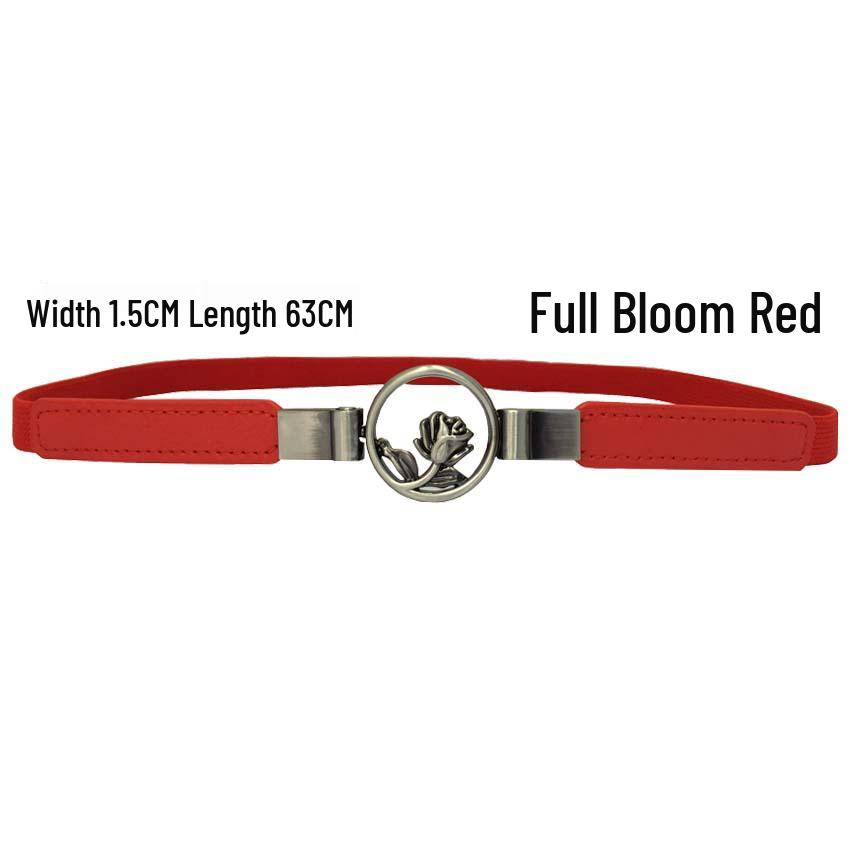 Женский корейский стиль Эластичный тонкий кожаный ремень - Ретро Черный Корсет для талии цветочный/красный