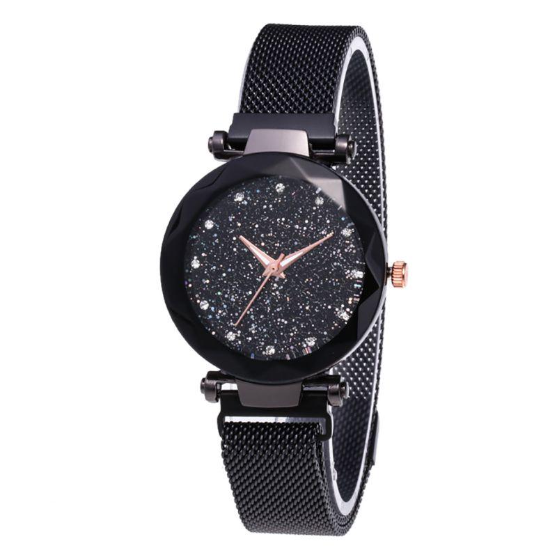 Women's Prismatic Glass Scale Starry Sky Stainless Steel Bracelet Mesh Band Quartz Wrist Watch