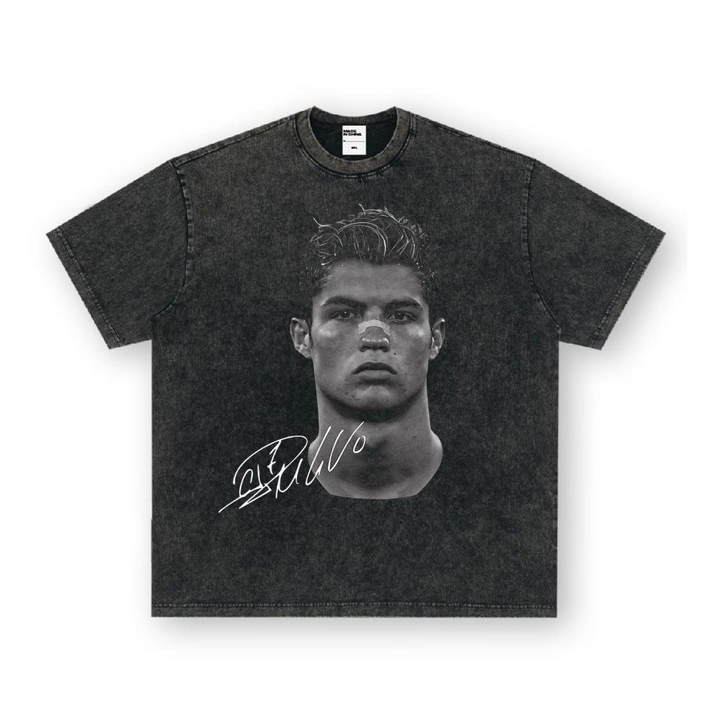 Cristiano Ronaldo Retro Distressed Heavyweight Cotton T-Shirt