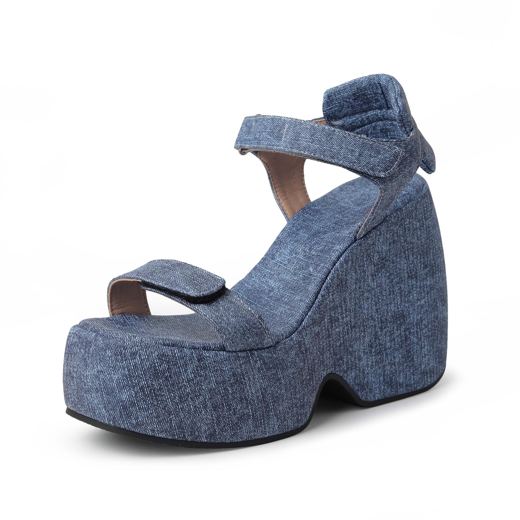 

Krazing Pot Полиуретановые летние женские босоножки на платформе с очень высоким каблуком и петлей для крючков, водонепроницаемые, размер 43 34 синий