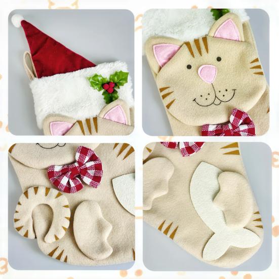 Christmas Stockings Plush Cat Dog Design Santa Claus Xmas Stockings Large Opening Candy Gift Holder Hanging Decor for Tree And Fireplace