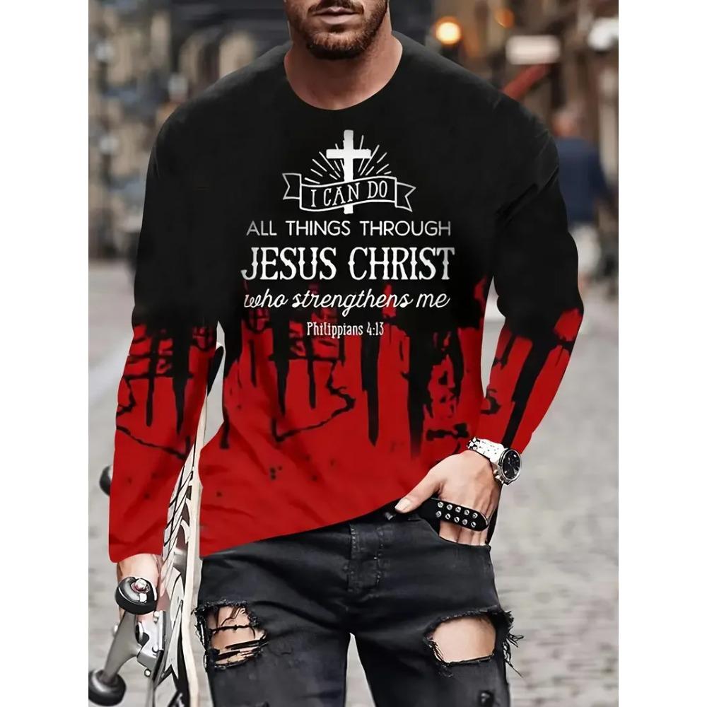 

Fashionable 3D letter printed men s street trendy round neck long sleeved T-shirt S