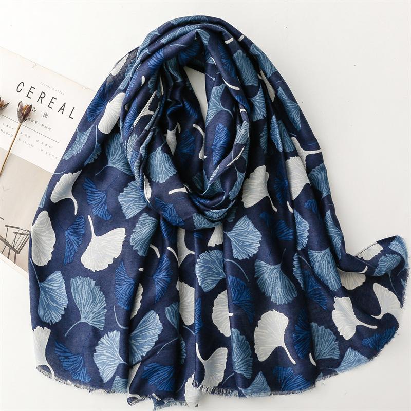 Vibrant Bohemian Ginkgo Biloba Floral Chic Scarf -Fashion Scarves With Multicolor Print, Thin Breathable Cotton Blend, Windproof