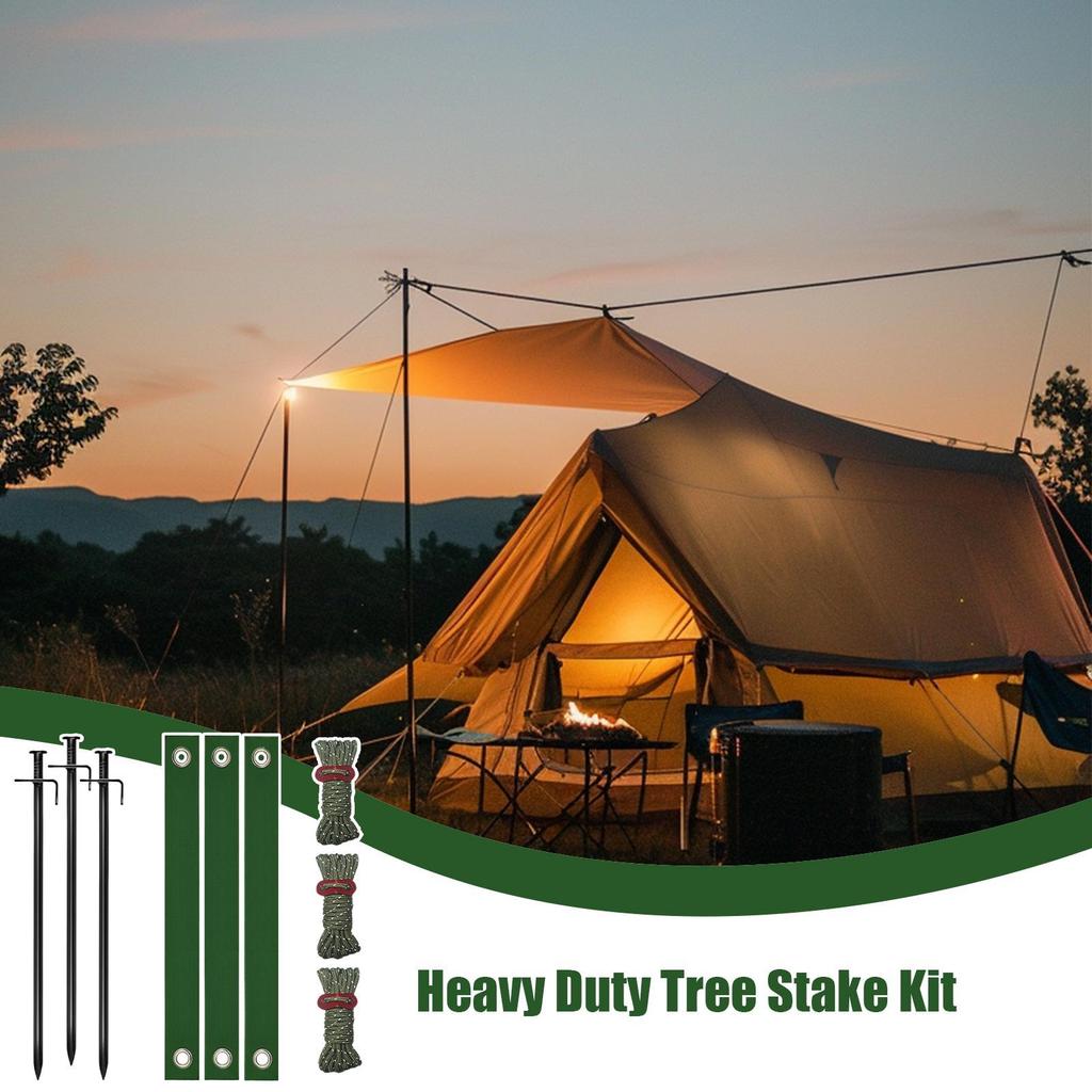 Heavy Duty Tree Stake Kit Metal Tree Stake With 3 Tree Straps And Ropes Tree Support Tools Leaning Trees Protection Stake Kit