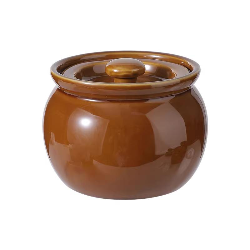 Oală ceramică pentru tocat cu capac – Vas pentru supă cu cuib de pasăre, porție unică, gătită la aburi