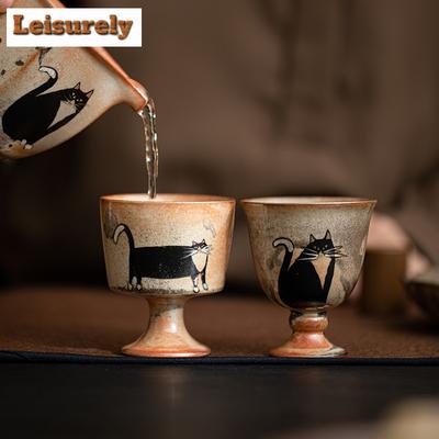 Japanese Kiln Change Zhiye Cat Ceramic Tea Cup Retro Wood-fired Porcelain Large Master Cup High Foot Tasting Mug Kung Fu Tea Set