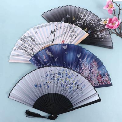 Silk Bamboo Chinese Style Hand Held Japanese Folding Dance Hand Held Silk Fan Photo Prop Tool Folding Fan Hand Held Flower Fan