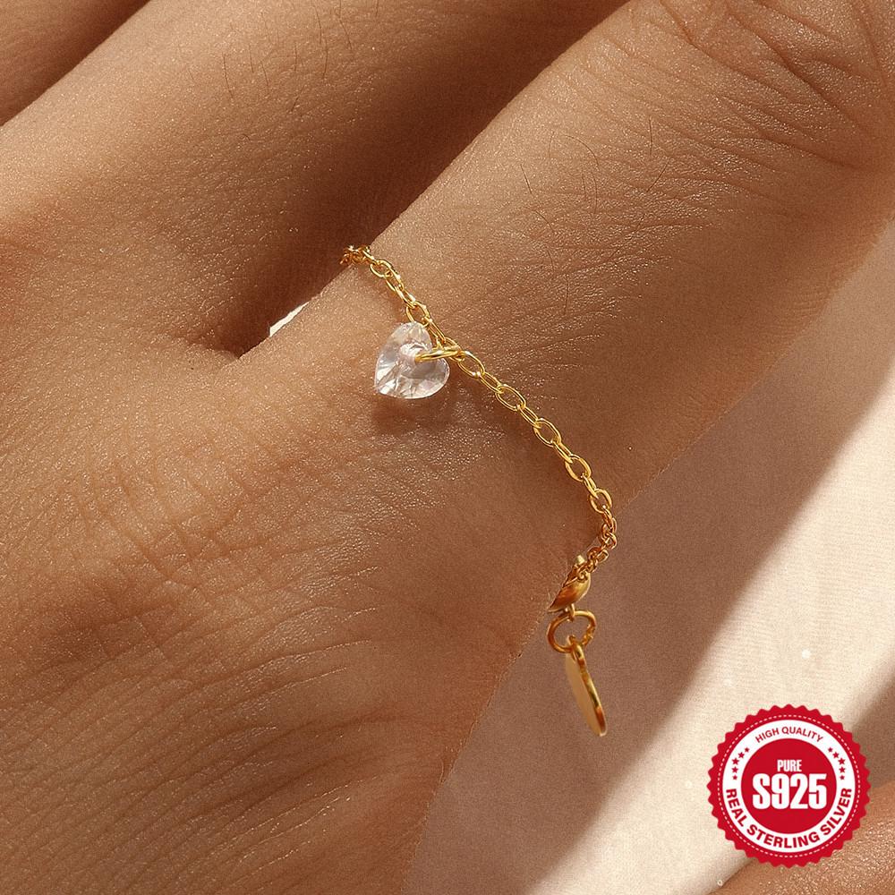 S925 Silver Light Luxury Inlaid Zircon Ring Women'S Opening Tide Silver Jewelry Adjustable Chain Ring