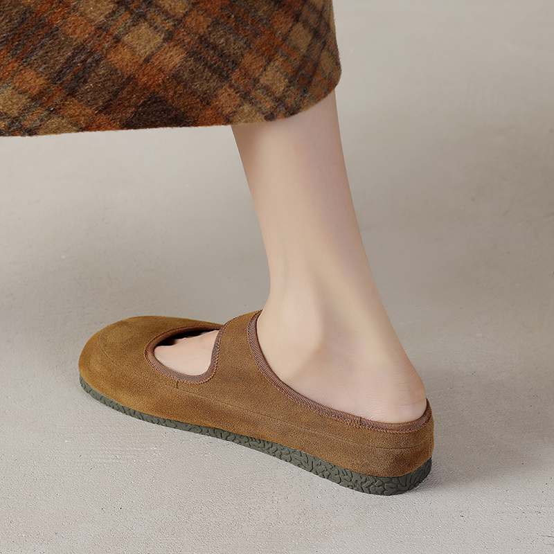 Krazing Pot Cow Suede Nubuck Spring Autumn Winter Flats Slip on Mules Women Keep Warm Fashion Girls Casual Shoes