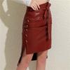 Ladies Sexy Lace-Up Leather Skirt Party Dress Fashion Solid Color Casual Bodycon Midi Skirt