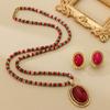 French Retro Colored Natural Stone Lock Chain With 925 Silver Needle Earrings Set Luxurious High-end