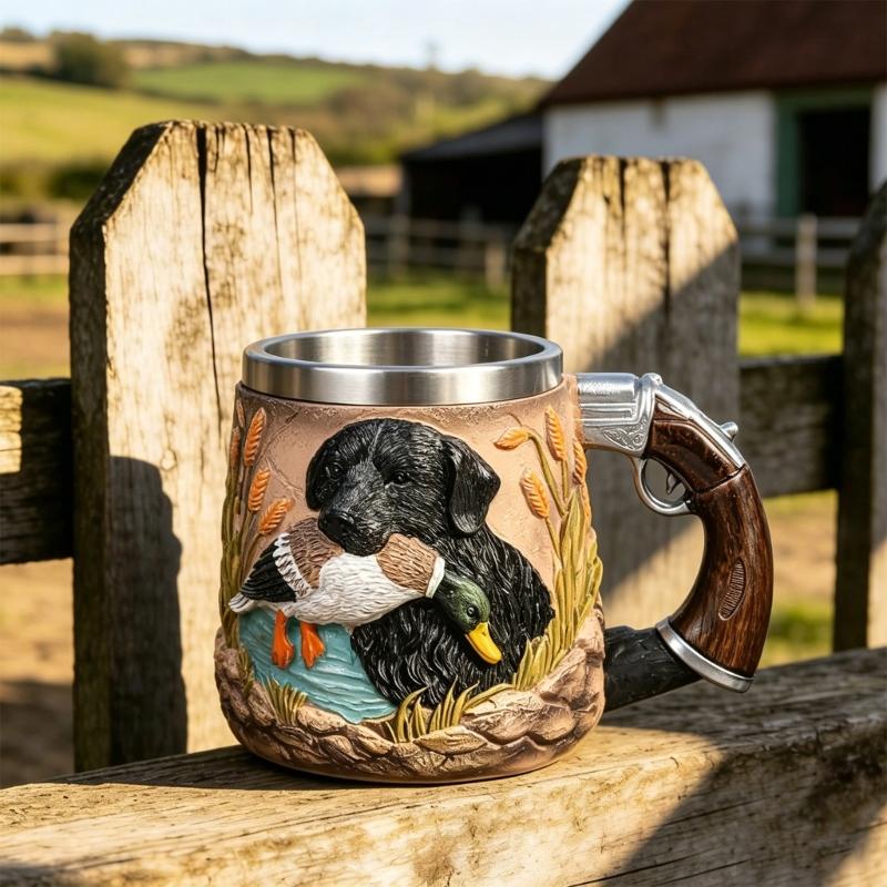 Large Capacity Resin Mug Hunting Scene Drinking Cup with Handle Great For Coffee And Hot Chocolate