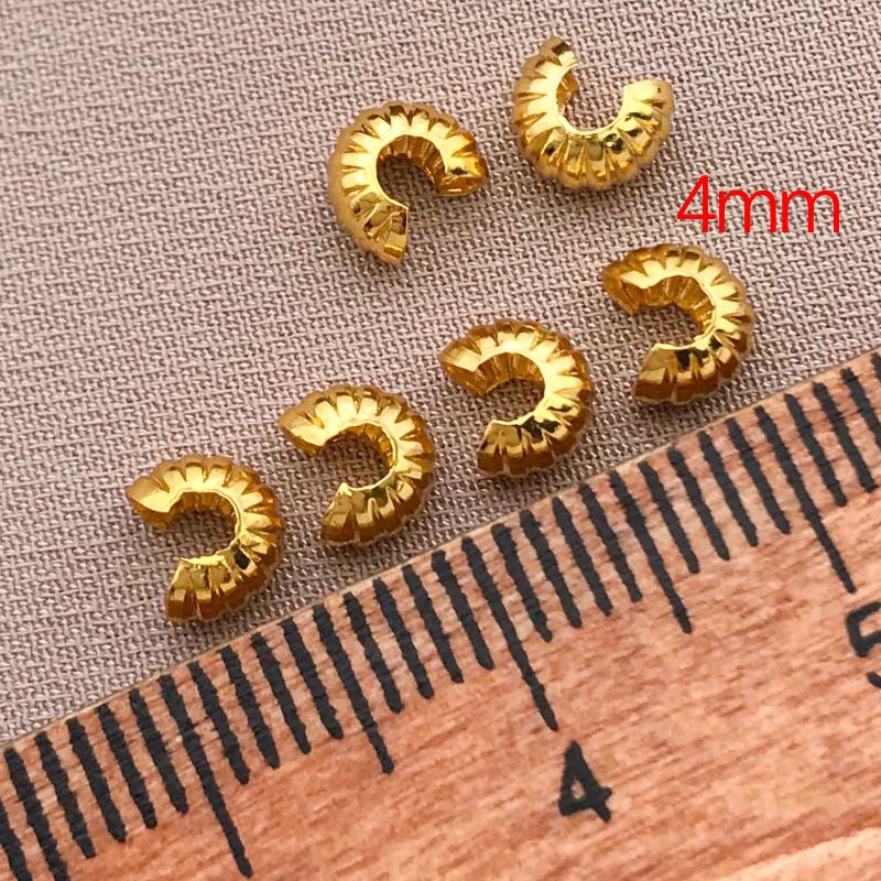 10Pcs 4Mm 18K Copper Plated Genuine Golden Thick Silvery Pattern Crescent End Buckle, Diy Jewelry Making Accessories