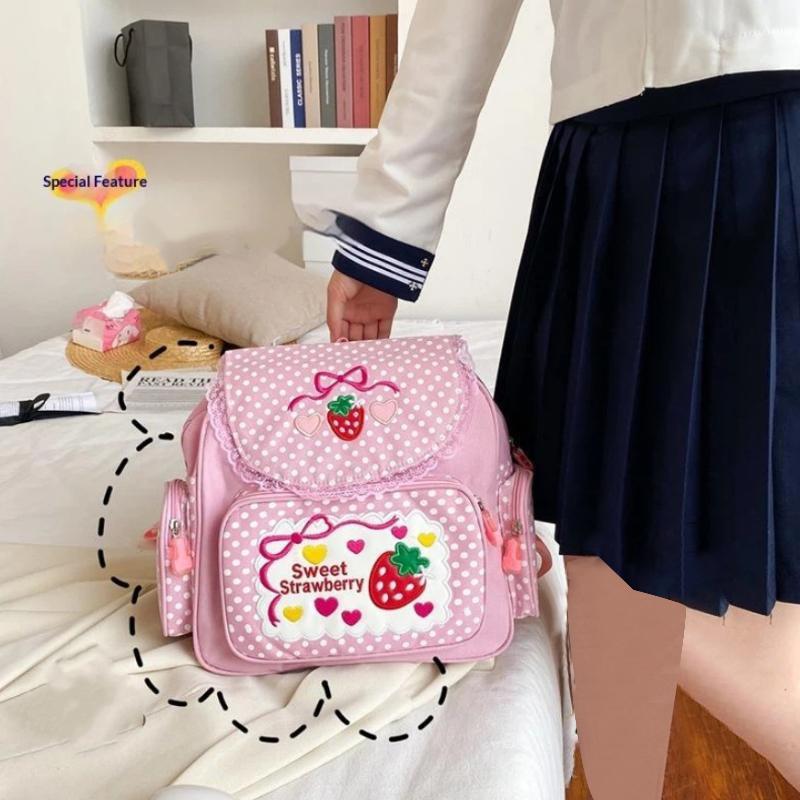 Rosa Mädchenstickerei Erdbeere Kinder-Schulranzen Schüler-Geburtstagsgeschenk 2026 Neuer Japanischer Cartoon Rosa Rucksack Schultaschen