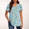 Women's Fashionable Round Neck Short Sleeve Printed Casual Basic Pleated Pullover T-shirt Top
