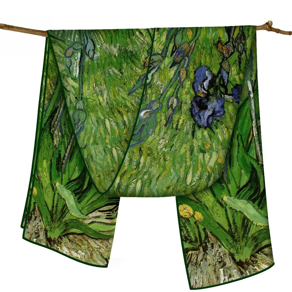 POBING Twill Silk Scarf Women Poncho Hand Rolled Luxury Oil Painting Long Scarves Wraps Bandana Big Shawl Hijabs Female Foulard
