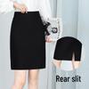 Women's Plus Size Black High Waist Midi Skirt with Slit - Professional Workwear