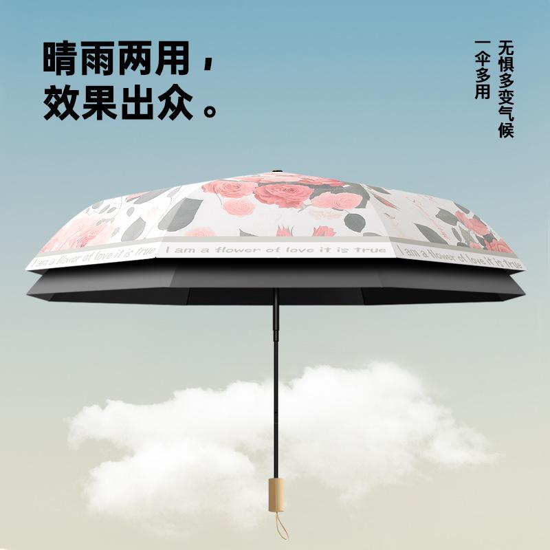 Three-fold Hand Open Small Fresh Simple Weather and Rain Parasol Folding Vinyl Sunscreen Umbrella Umbrella
