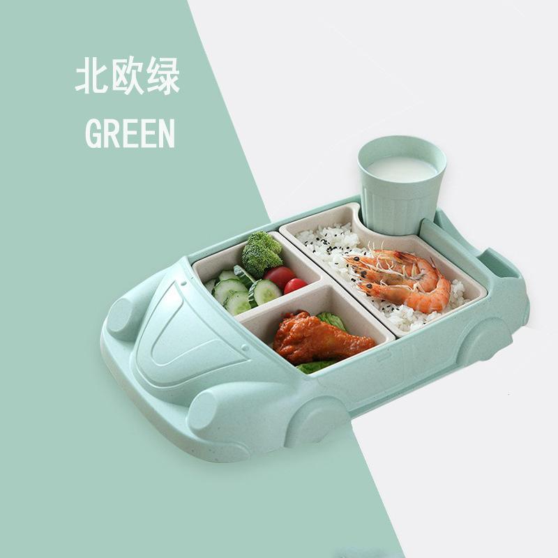 

Креативная детская миска для кормления из бамбукового волокна в форме машинки, пищевая, мультяшная, для прикорма, разделенная на секции, наборы ланч-боксов бенто зелёный