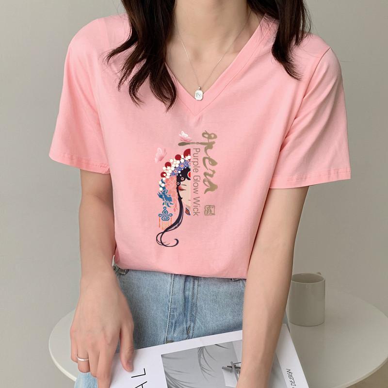 

Summer new women s v-neck t-shirt women s loose fashion design sense niche thin white short-sleeved t-shirt top trendy 3XL