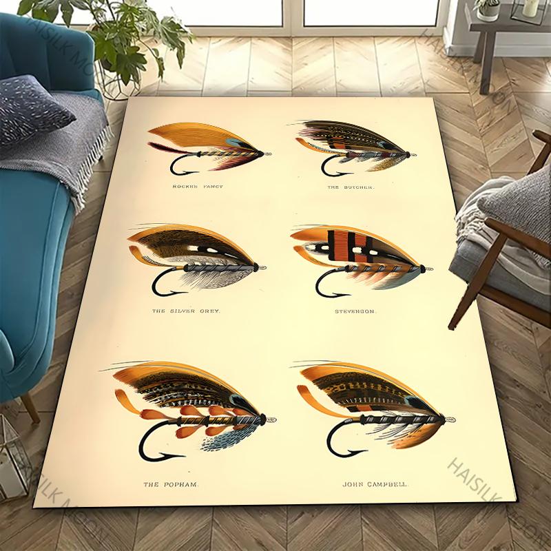 3D HD Fish Bait Pattern Carpet Bedroom Floor Living Room Office Mat, Durable Machine Washable Rug Non-slip Exquisite Home Decor