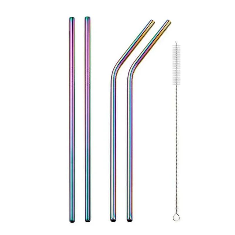Reusable Metal Drinking Straight Bent Straws Portable Stainless Steel Travel Straw with Cleaning Brush 40oz Watercup Accessories