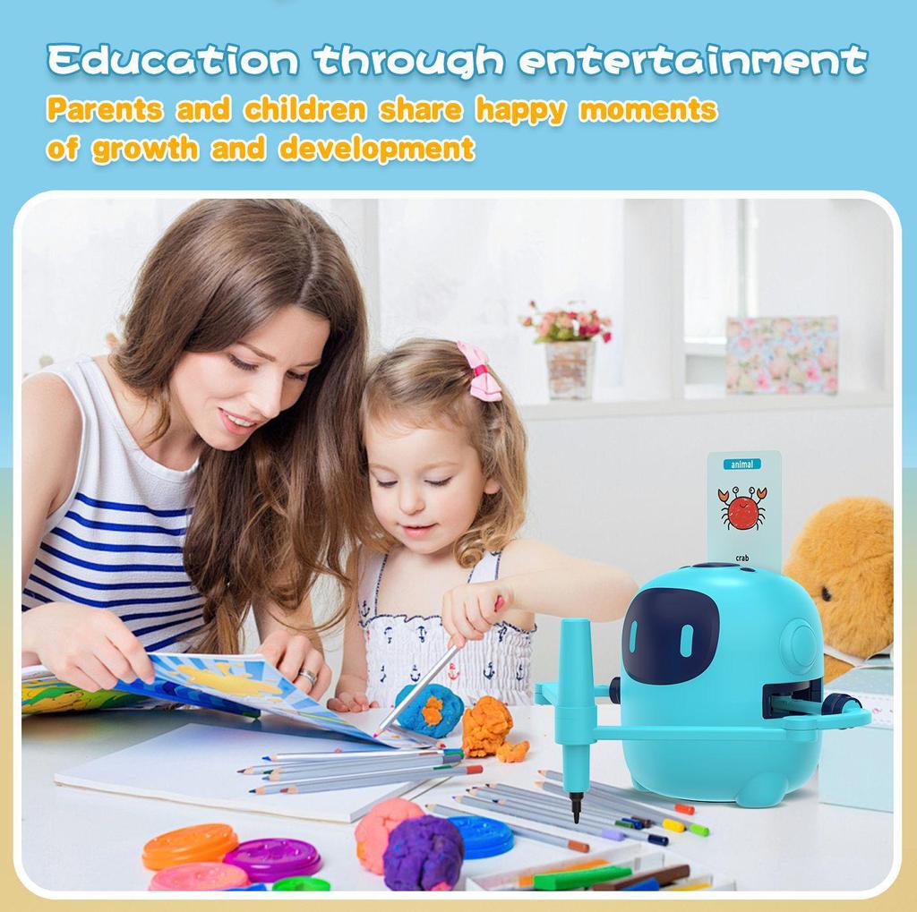 Smart Blue Children's Drawing Robot: Educational Enlightenment Toy with Pen Holder & Card Slot