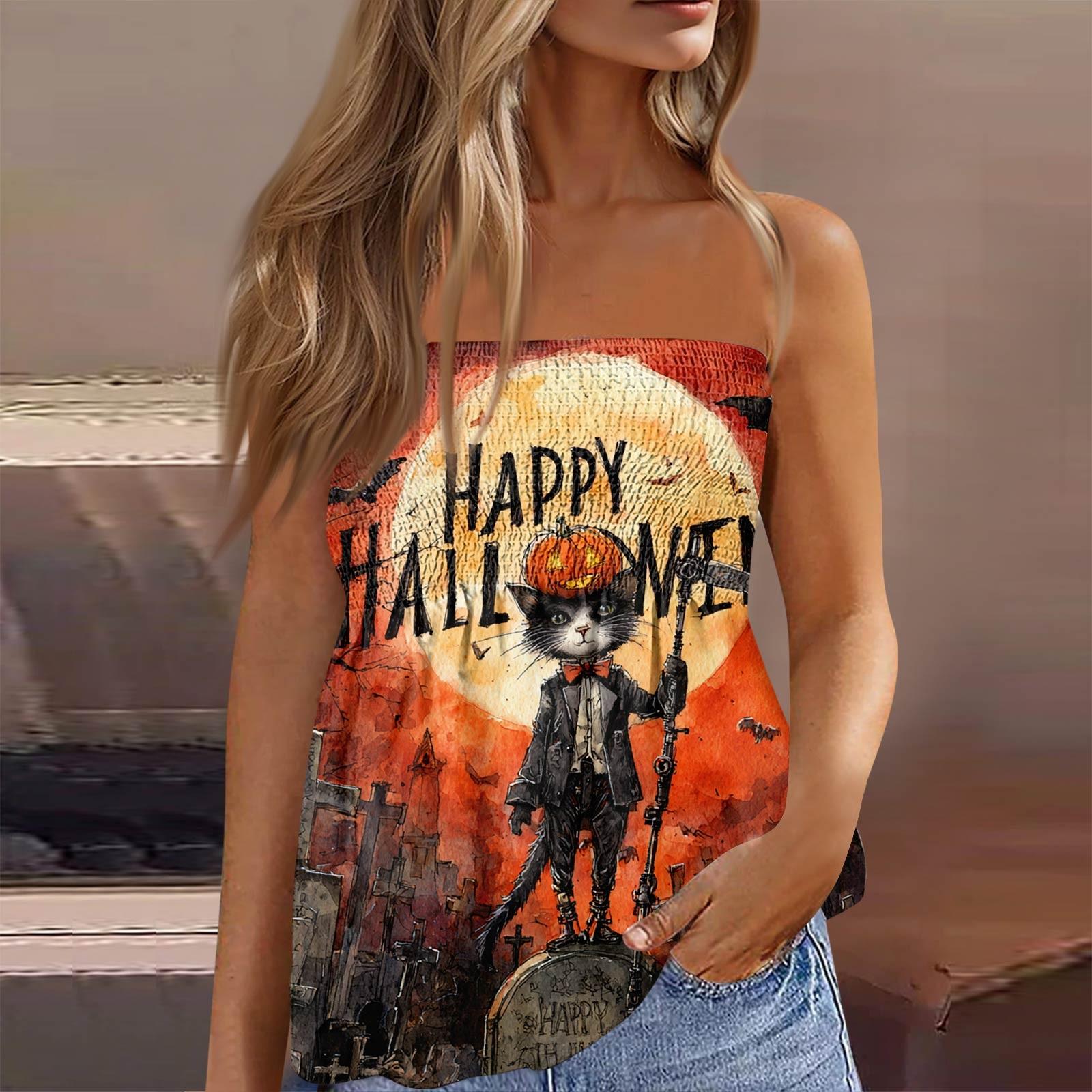 

Summer Tube Tops For Women,Cute Sexy Off Shoulder Print Sleeveless T-Shirt S