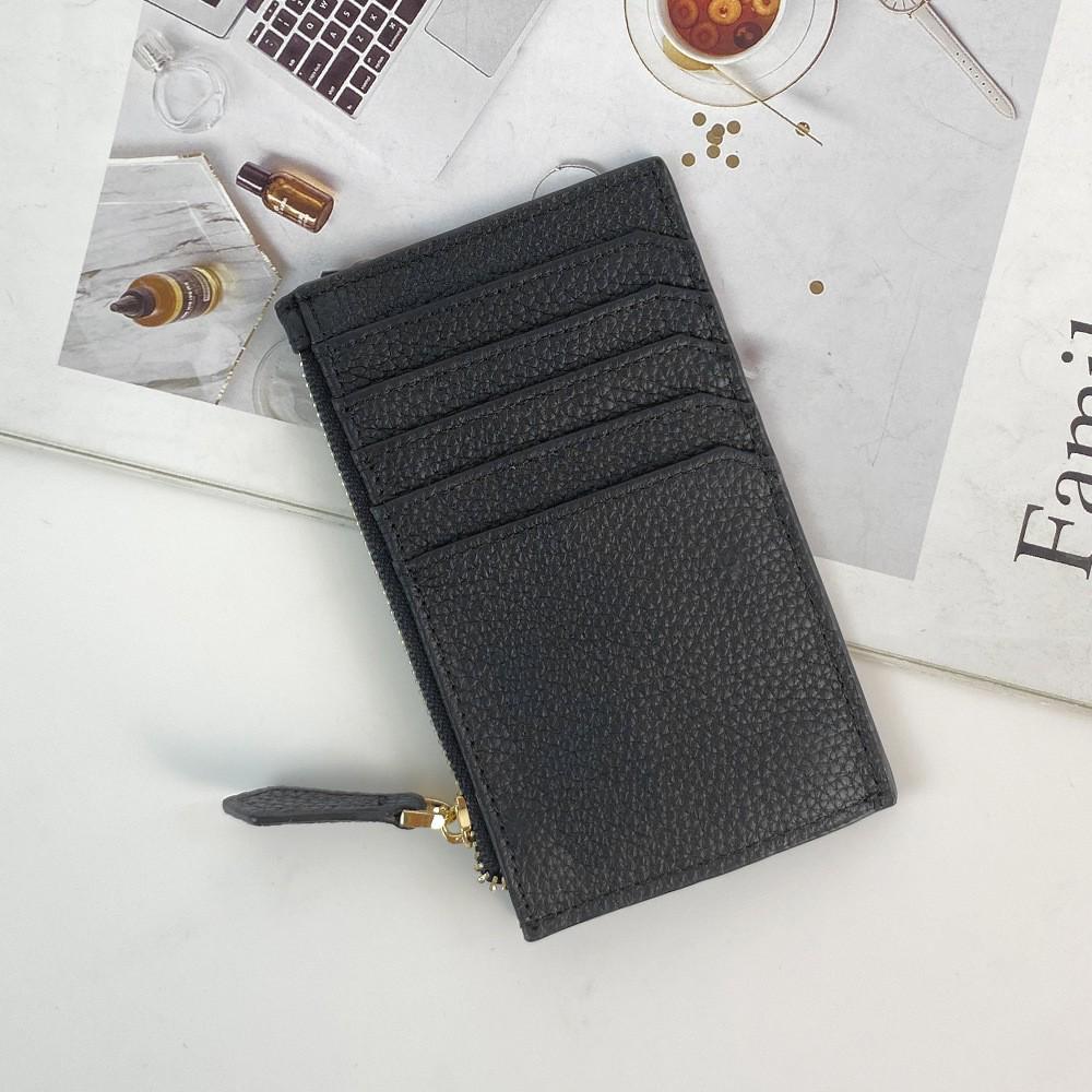 Women's Japanese Korean Style Multi-Card Cowhide ID Holder with Zipper Coin Purse