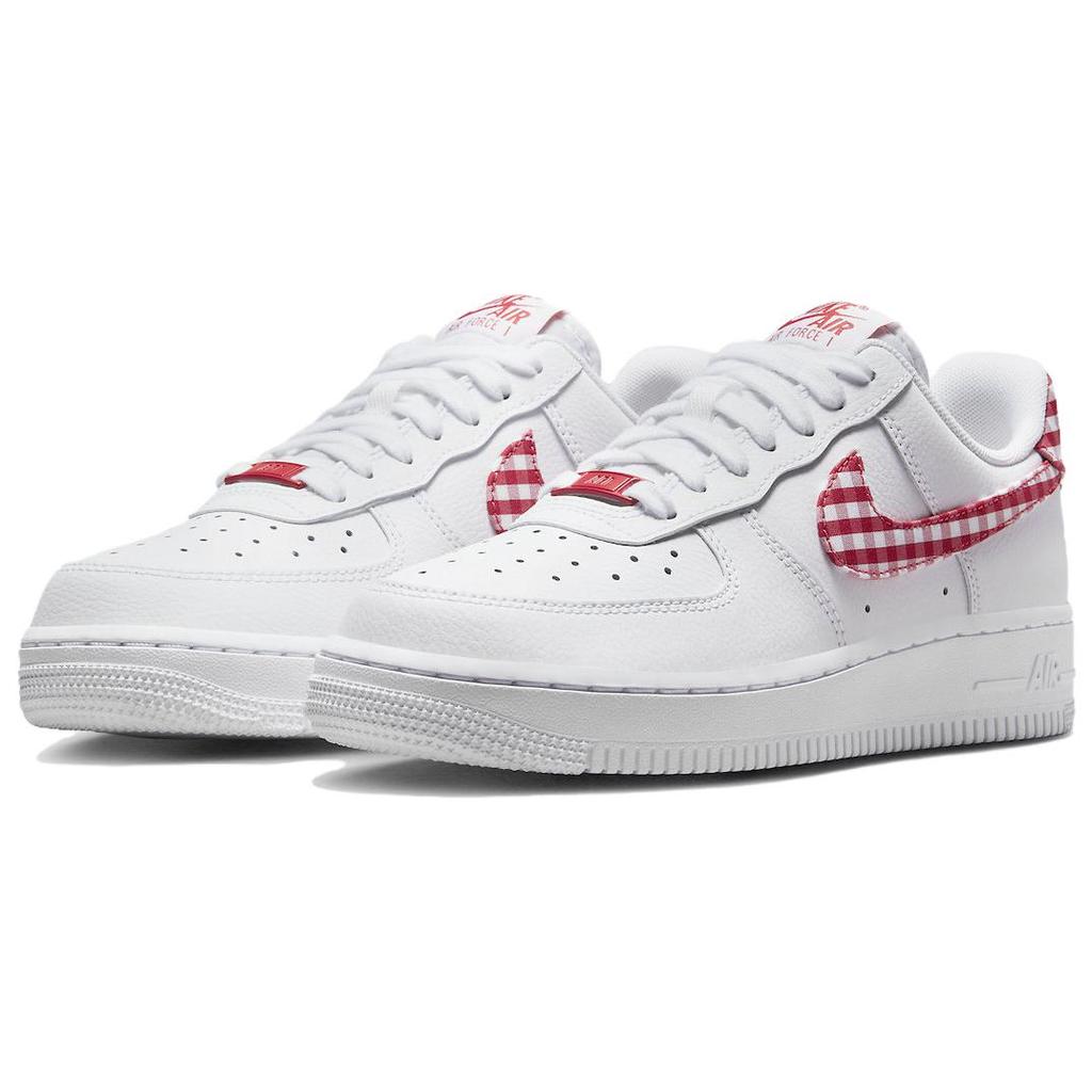 New Nike Air Force 1 Low '07 Essential White Mystic Red Gingham Women's DZ2784-101