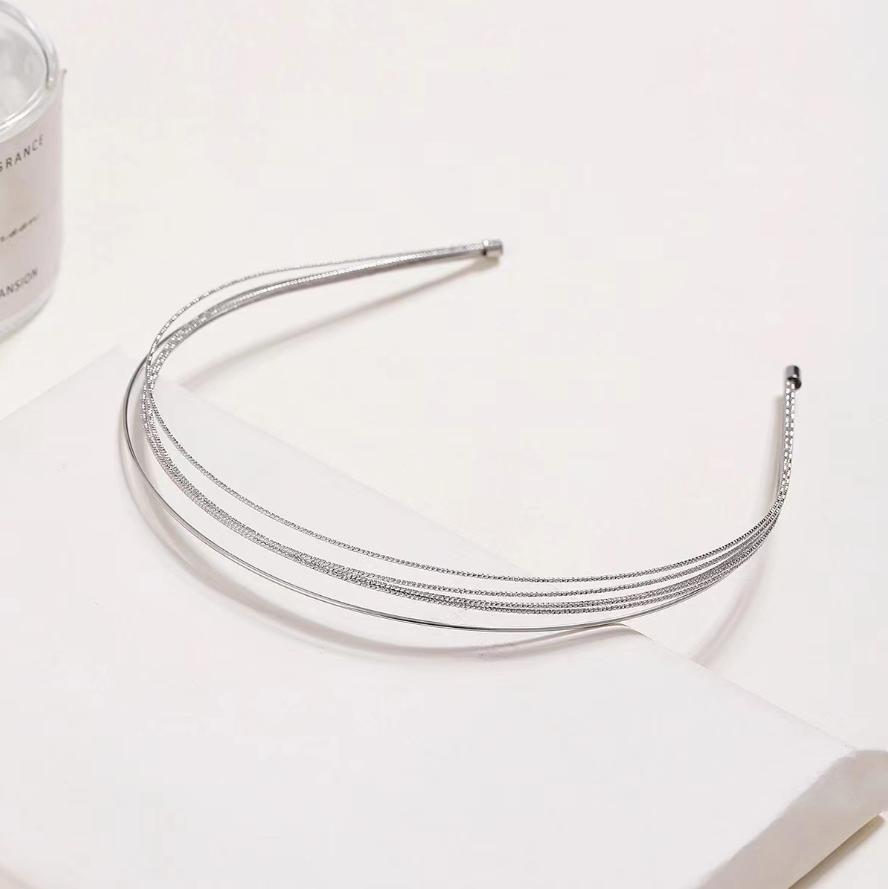 Neue dünne goldfarbene Stirnbänder für Damen, mehrlagiger Legierungs-Haarreif, doppelte Reihe, Metall-Haarbänder, Haaraccessoires, glatter Kopfschmuck