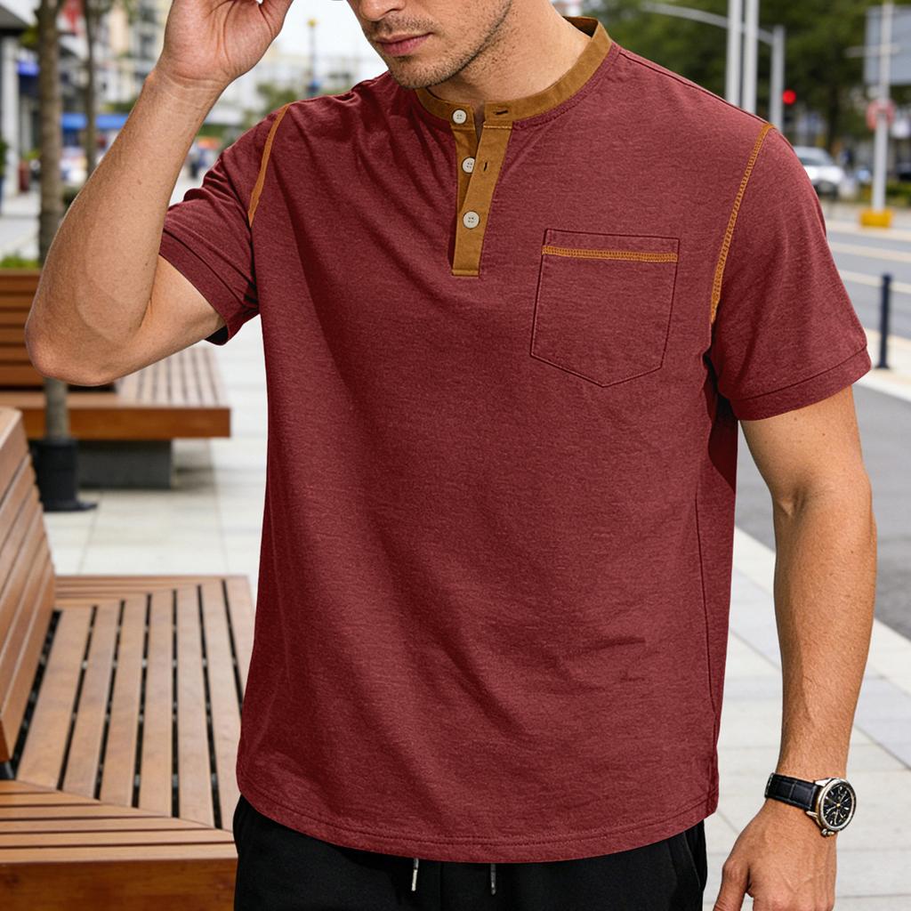 Herren Kurzarm Hemd mit Kragen Colorblock Lässig