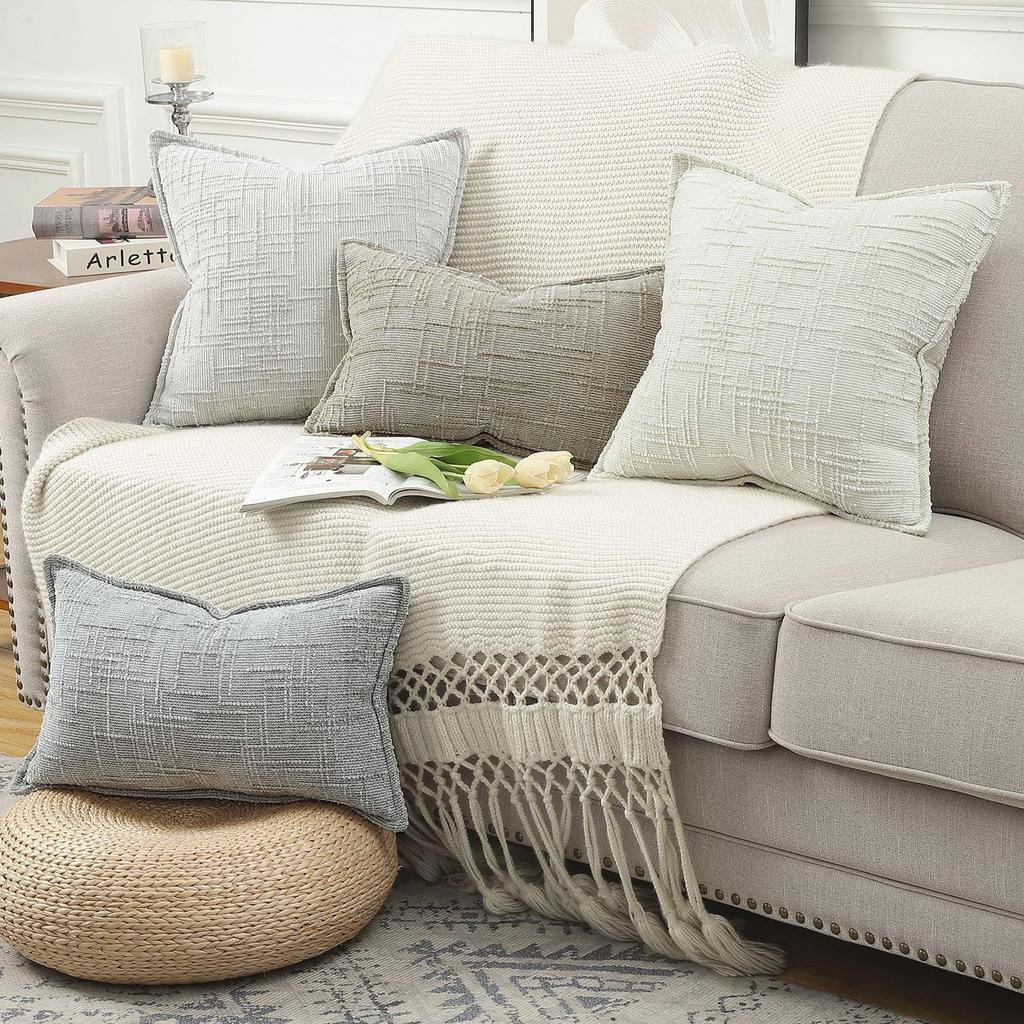 Woven Thick Cushion Cover Yarn Texture Throw Pillow Covers Edge Pressed Sofa Cushion Covers for Home Bedroom Living Room Decor