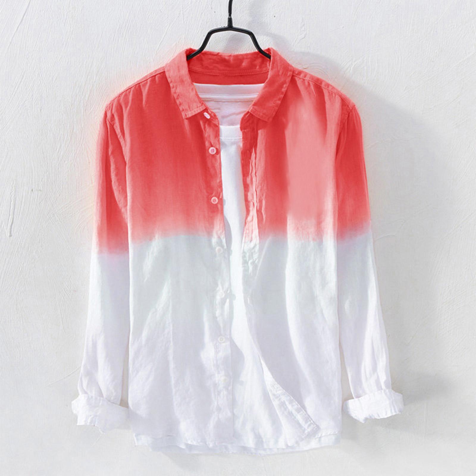 

Летняя мужская крутая тонкая дышащая рубашка с воротником с лацканами, окрашенная хлопковая рубашка с градиентом XXXL красный