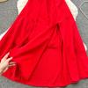 Design Hollow-out Wrap-around Hanging Neck Dress Scheming Strap Slim Fit Long Over-the-Knee Split Vacation Suspender Dress