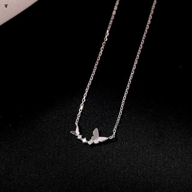 925 Sterling Sølv Kragebenskjede Zirkon Sommerfugl Anheng Halskjede for Kvinner Utsøkt Mote Smykker Choker dz357