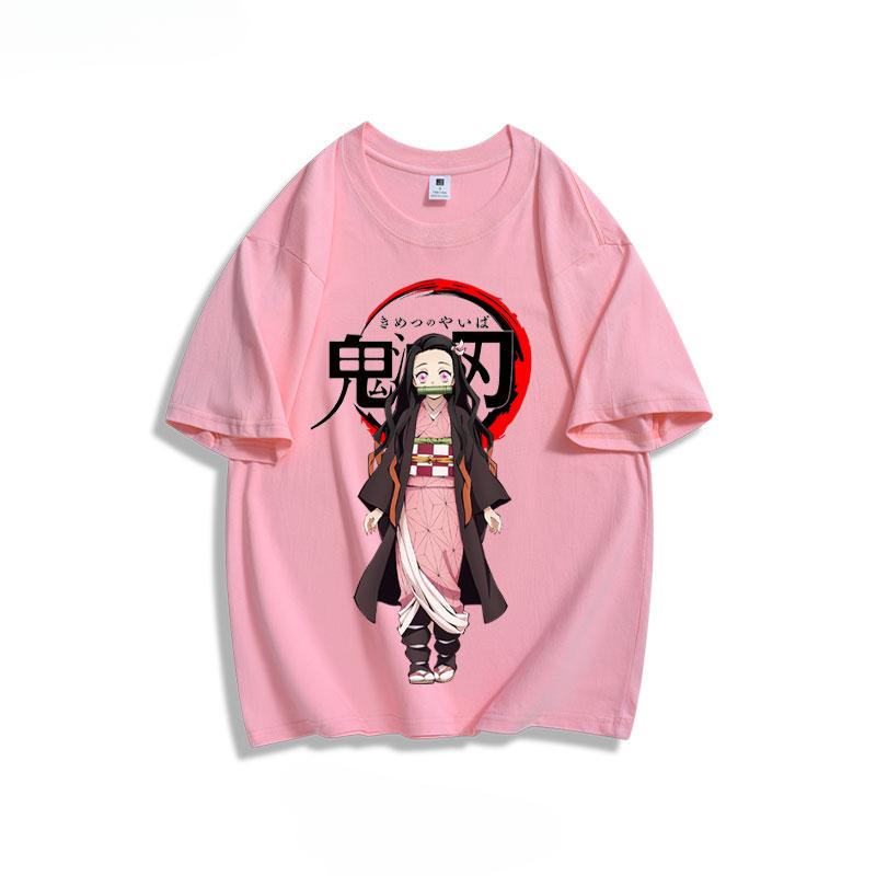 Popular anime demon slayer print 100% pure cotton short sleeved summer men's outdoor casual fashion comfortable streetwear