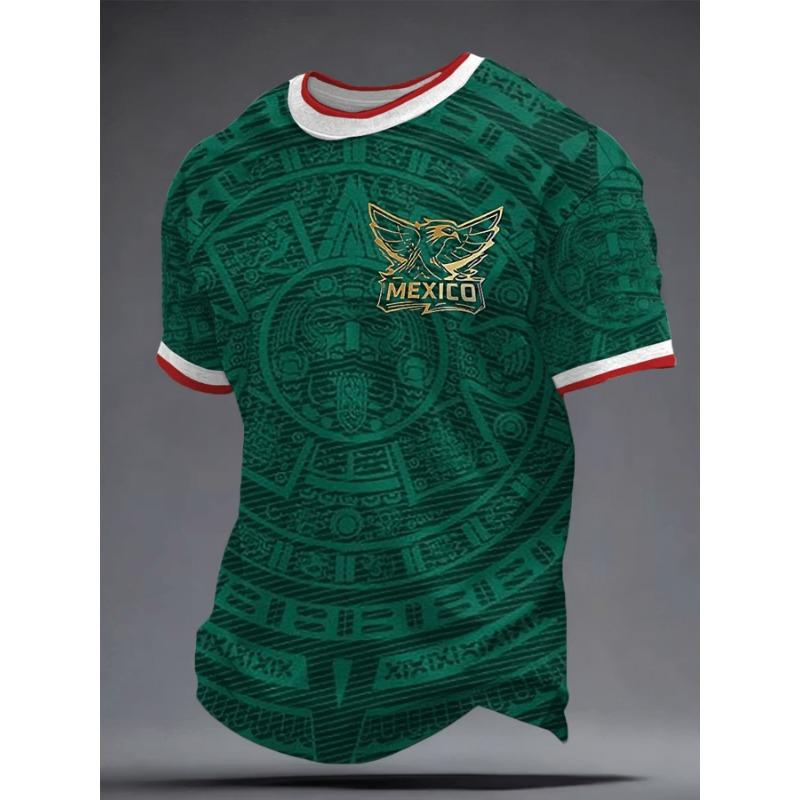 Mexican style men s football jersey short sleeve comfortable and breathable round neck sports T-shirt S