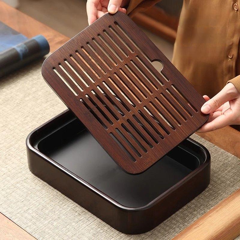 GIANXI Bamboo Drained Tea Tray Household Kung Fu Tea Set Accessories Dry Foam Table Small Tray Simple Square Tea Sea