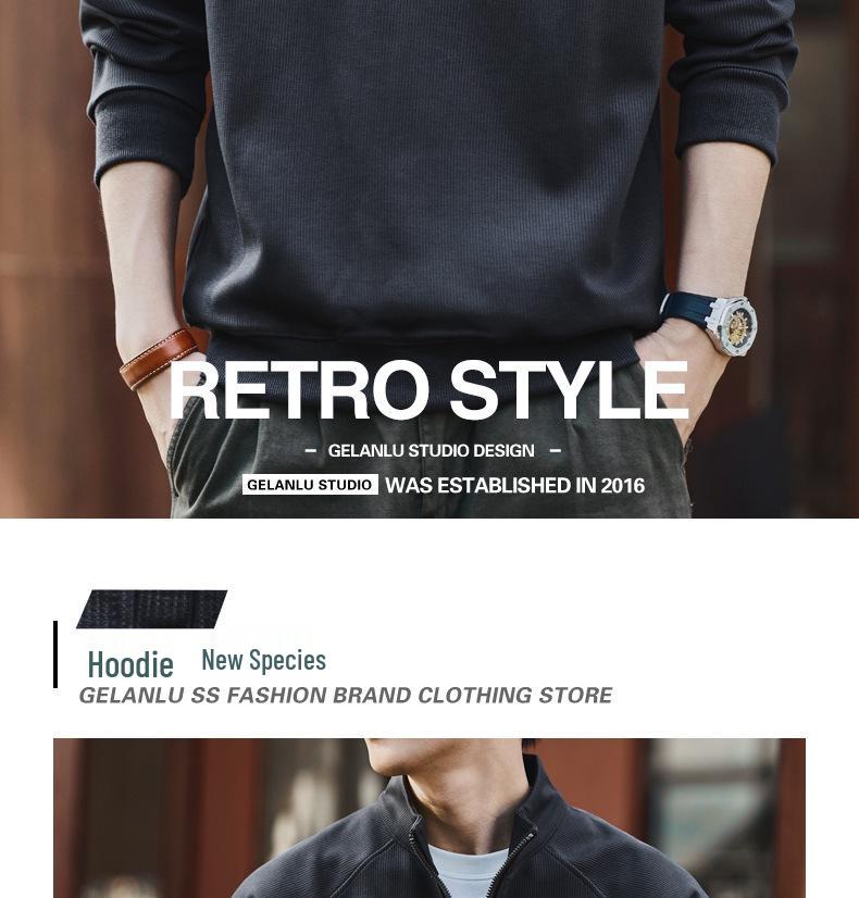 Ge Lan Lu Men's Retro Half-Zip Stand Collar Hoodie - Autumn/Winter Loose Casual Sports Jacket